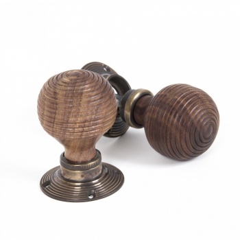 Rosewood Mortice/Rim Beehive Knob Set - Aged Brass Roses